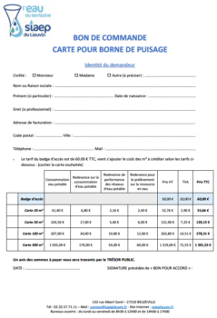 BON DE COMMANDE BORNE DE PUISAGE